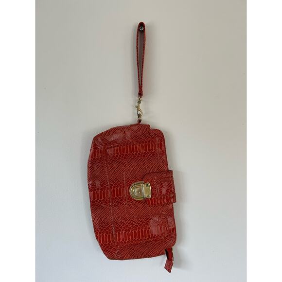Unbranded womens purse orange faux crocodile pattern wristlet zipper buckle - Picture 1 of 6